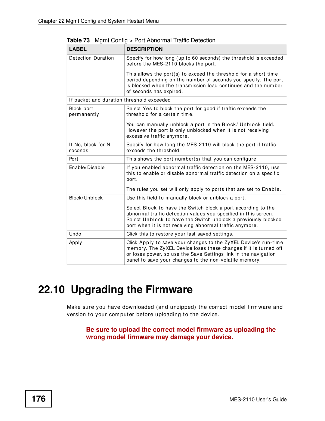 ZyXEL Communications MES-2110 manual Upgrading the Firmware, 176 