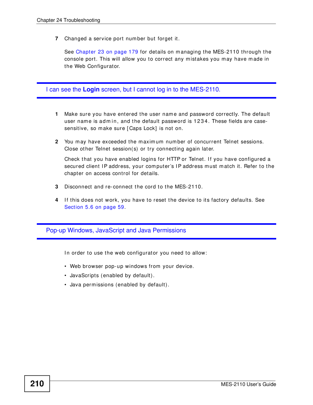 ZyXEL Communications MES-2110 manual 210, Pop-up Windows, JavaScript and Java Permissions 