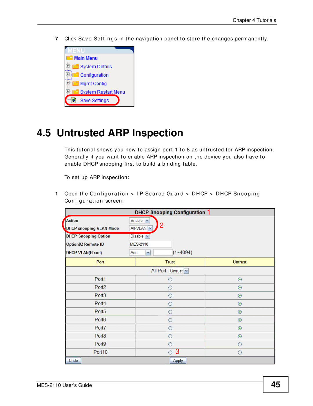 ZyXEL Communications MES-2110 manual Untrusted ARP Inspection 