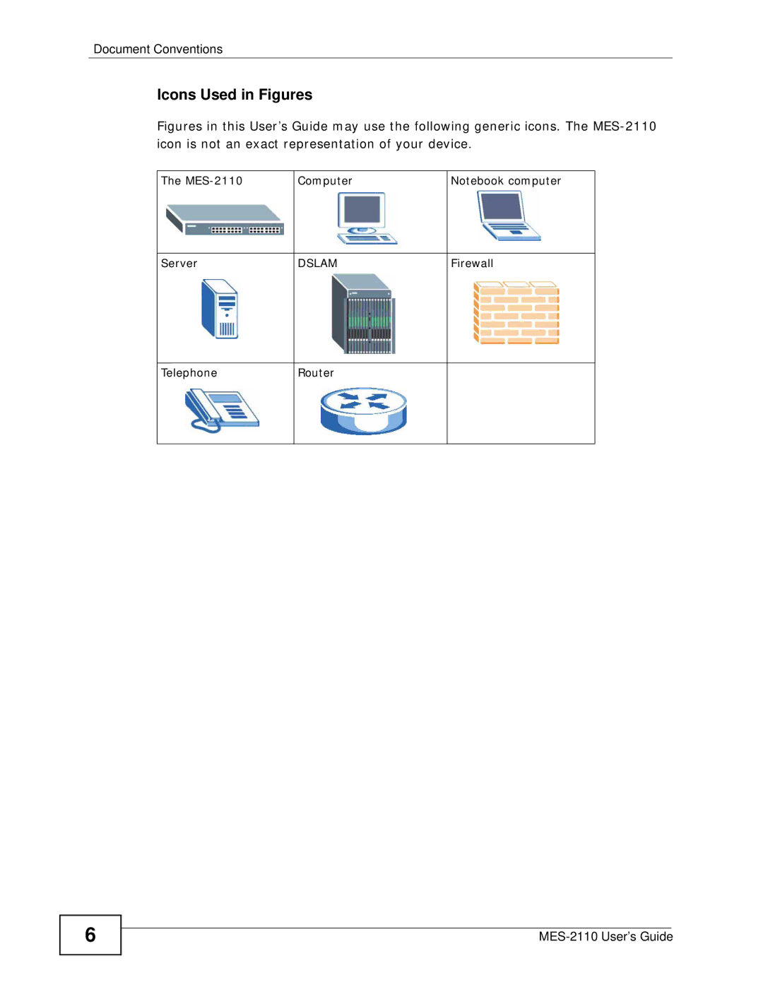 ZyXEL Communications manual MES-2110 Computer Server, Dslam, Firewall, Telephone Router 