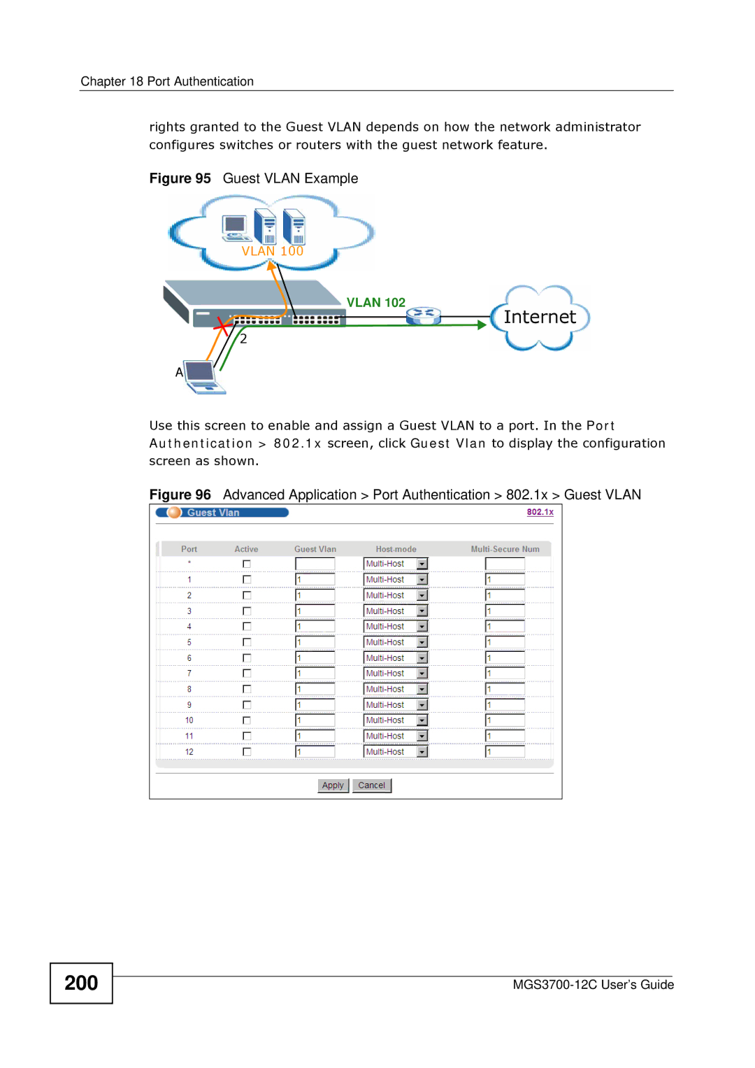 ZyXEL Communications metrogigabit switch manual 200, Guest Vlan Example 