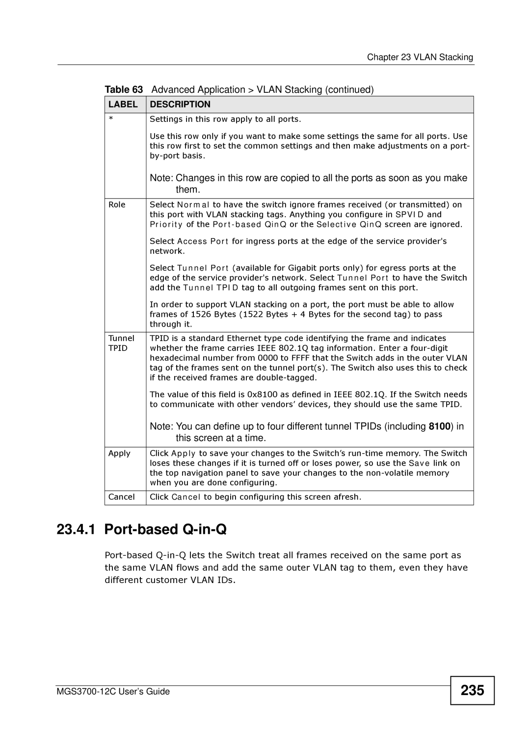 ZyXEL Communications metrogigabit switch manual Port-based Q-in-Q, 235, Them, This screen at a time 