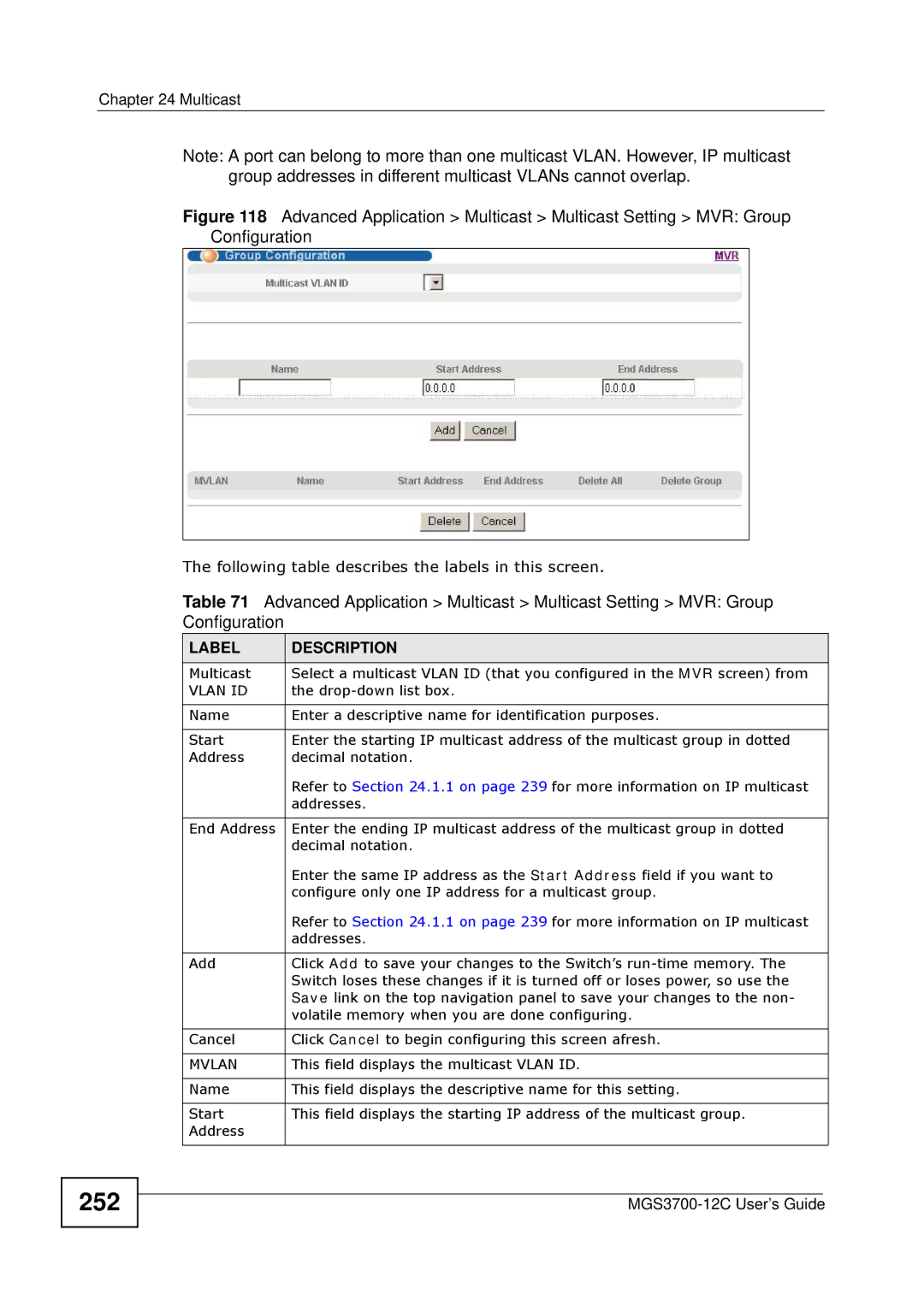 ZyXEL Communications metrogigabit switch manual 252, Mvlan 