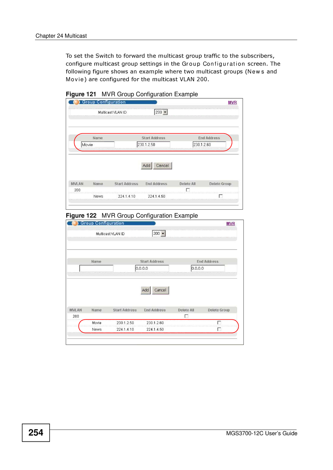 ZyXEL Communications metrogigabit switch manual 254, MVR Group Configuration Example 