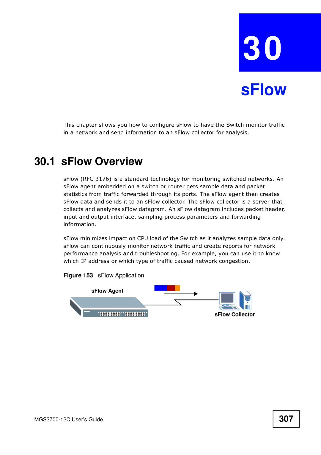 ZyXEL Communications metrogigabit switch manual SFlow Overview, 307 