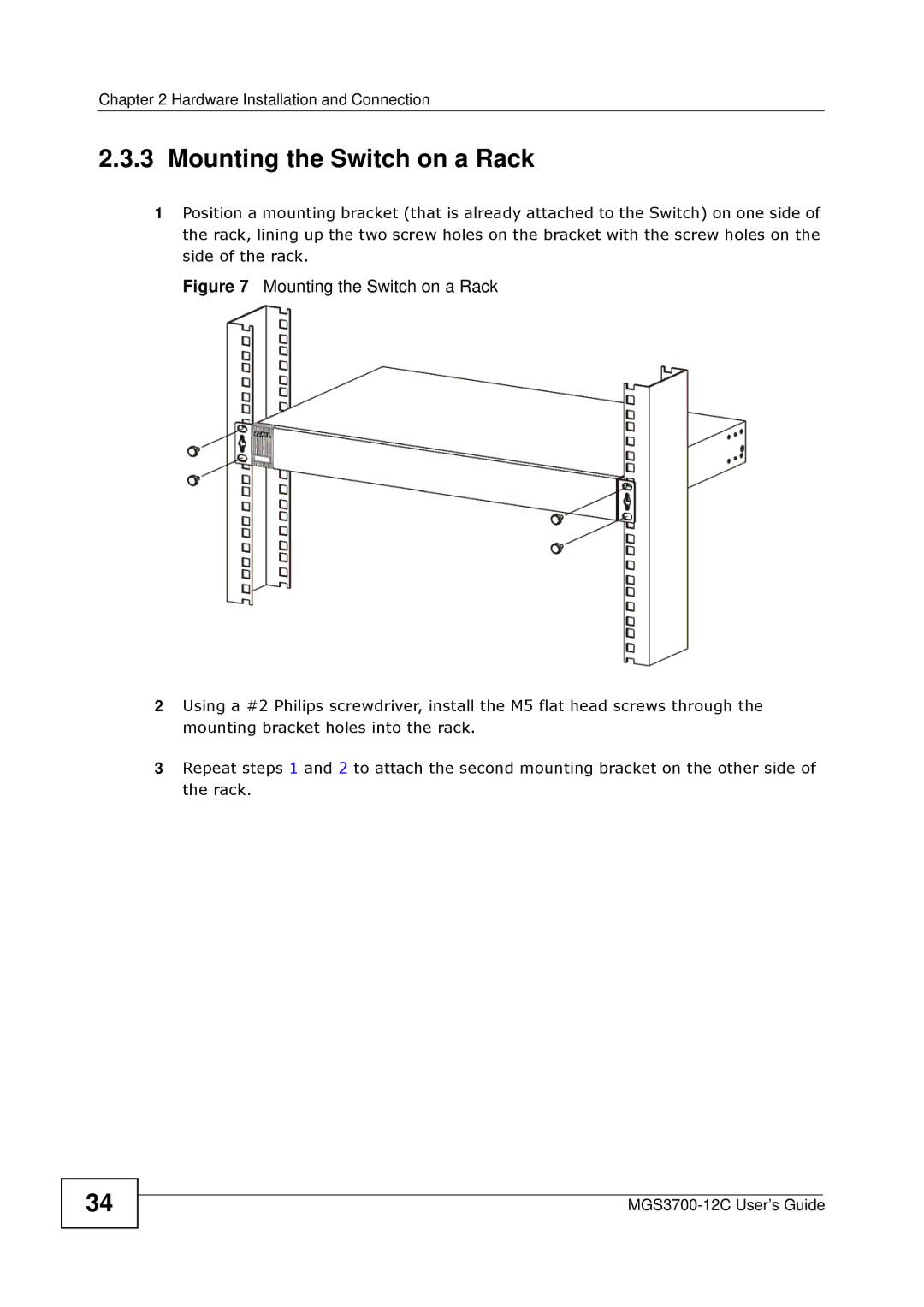 ZyXEL Communications metrogigabit switch manual Mounting the Switch on a Rack 