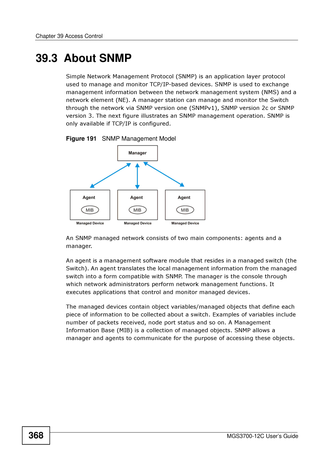 ZyXEL Communications metrogigabit switch manual About Snmp, 368 