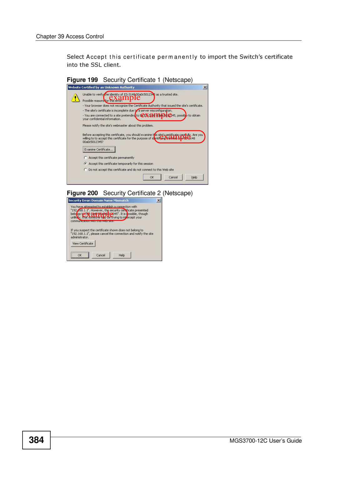 ZyXEL Communications metrogigabit switch manual Security Certificate 1 Netscape, Security Certificate 2 Netscape 