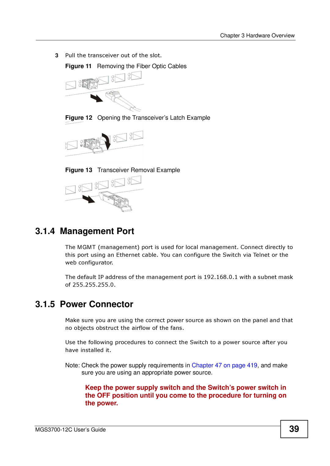 ZyXEL Communications metrogigabit switch manual Management Port, Power Connector 