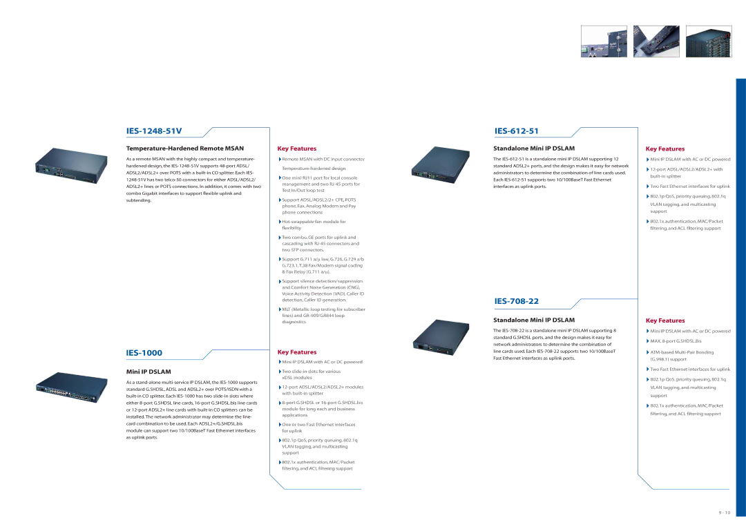 ZyXEL Communications MSAN/IP DSLAM specifications IES-1248-51V, IES-612-51, IES-708-22, IES-1000 