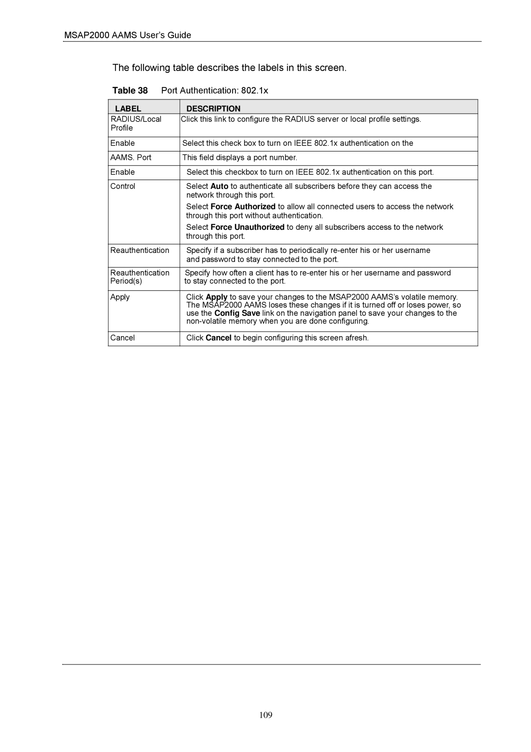 ZyXEL Communications MSAP2000 manual 109 