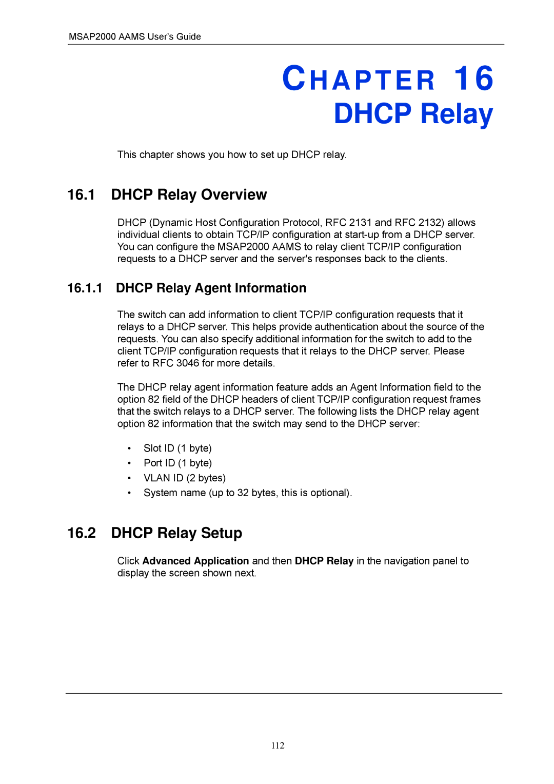 ZyXEL Communications MSAP2000 manual Dhcp Relay Overview, Dhcp Relay Setup, Dhcp Relay Agent Information 