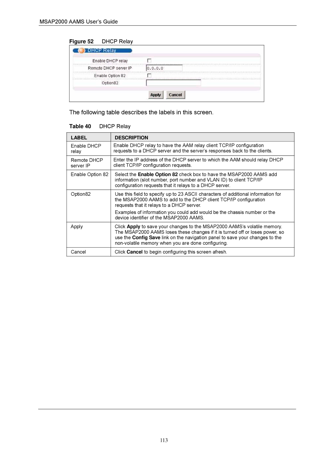 ZyXEL Communications MSAP2000 manual Dhcp Relay 