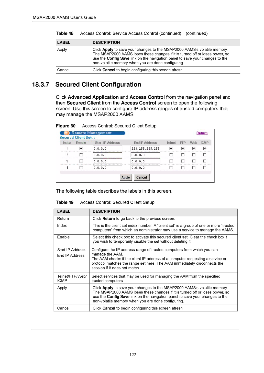 ZyXEL Communications MSAP2000 manual Secured Client Configuration, Icmp 