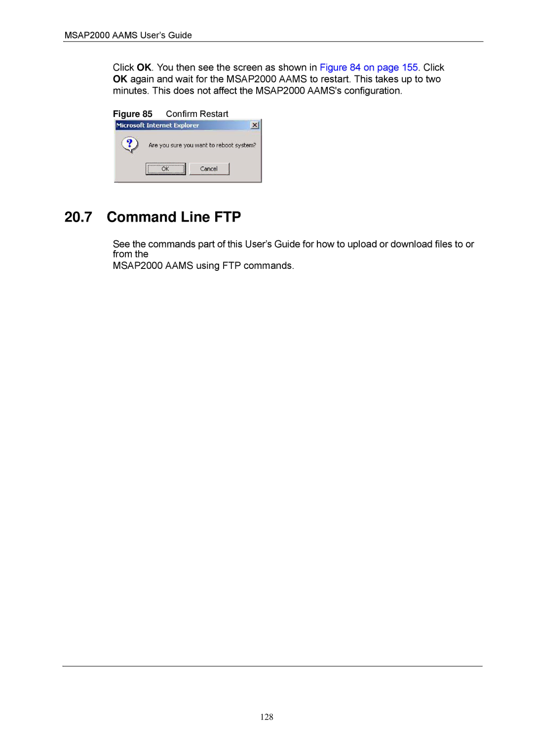 ZyXEL Communications MSAP2000 manual Command Line FTP, Confirm Restart 