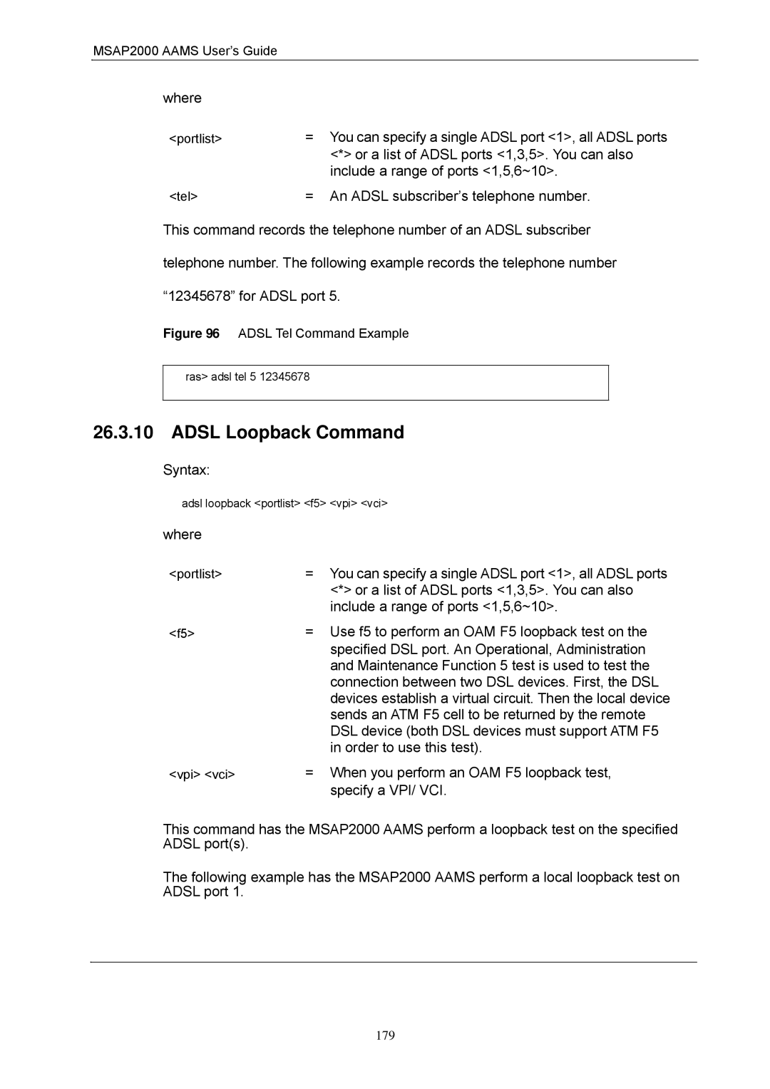 ZyXEL Communications MSAP2000 manual Adsl Loopback Command 