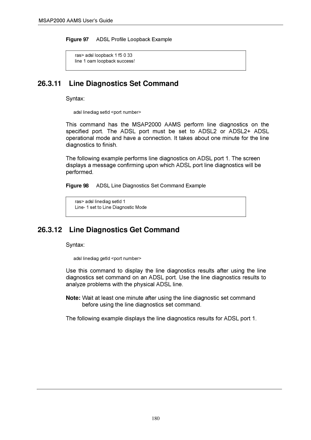 ZyXEL Communications MSAP2000 manual Line Diagnostics Set Command, Line Diagnostics Get Command 