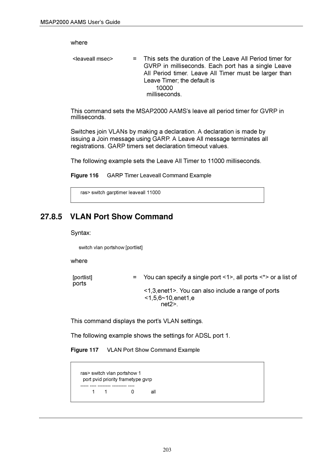 ZyXEL Communications MSAP2000 manual Vlan Port Show Command 