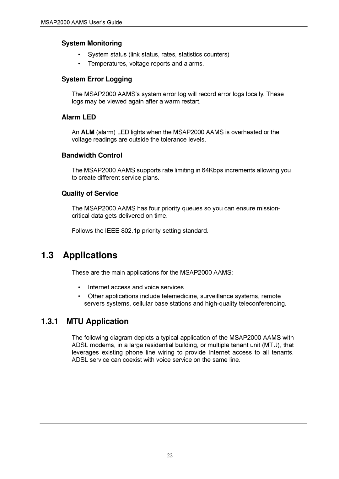 ZyXEL Communications MSAP2000 manual Applications, MTU Application 