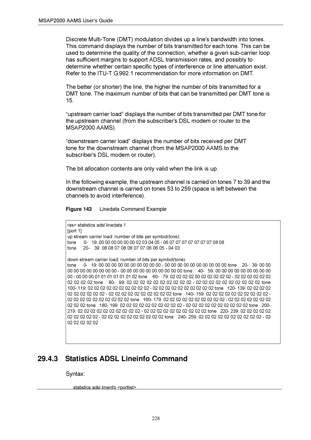 ZyXEL Communications MSAP2000 manual Statistics Adsl Lineinfo Command, Linedata Command Example 