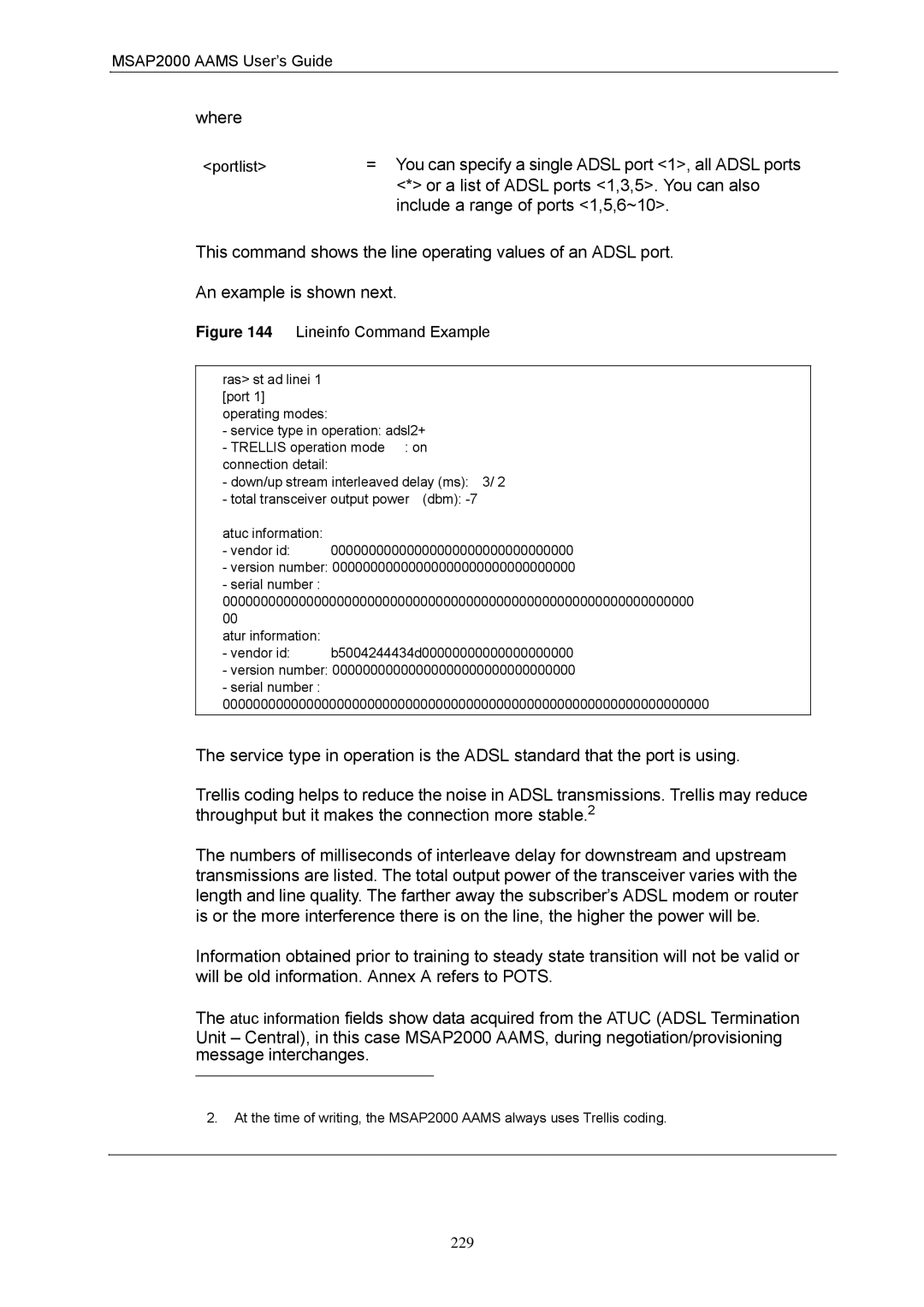 ZyXEL Communications MSAP2000 manual Lineinfo Command Example 