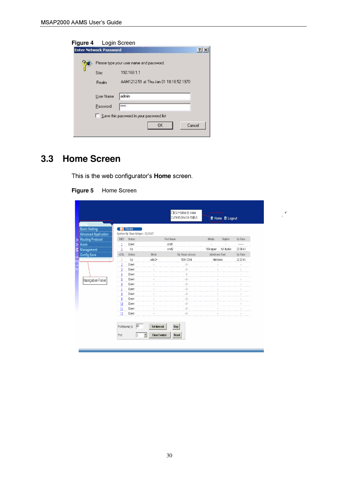 ZyXEL Communications MSAP2000 manual Home Screen, This is the web configurators Home screen 