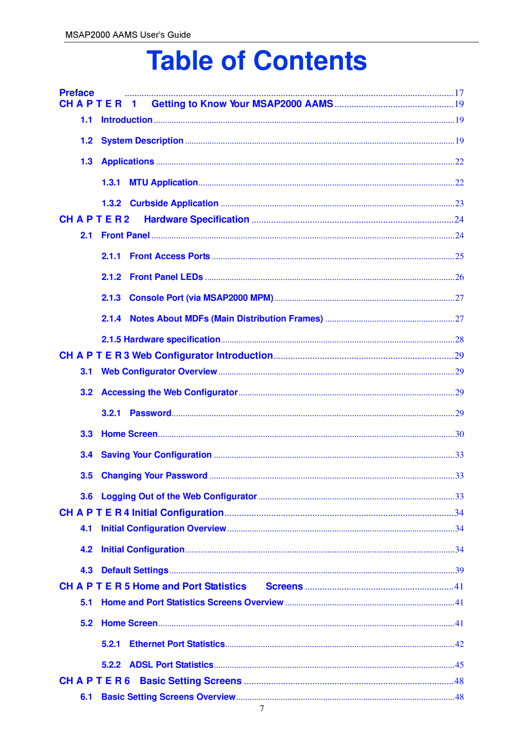 ZyXEL Communications MSAP2000 manual Table of Contents 