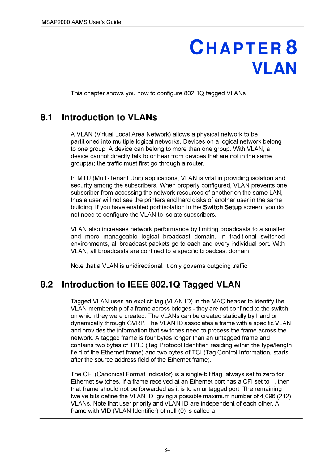 ZyXEL Communications MSAP2000 manual Introduction to VLANs, Introduction to Ieee 802.1Q Tagged Vlan 