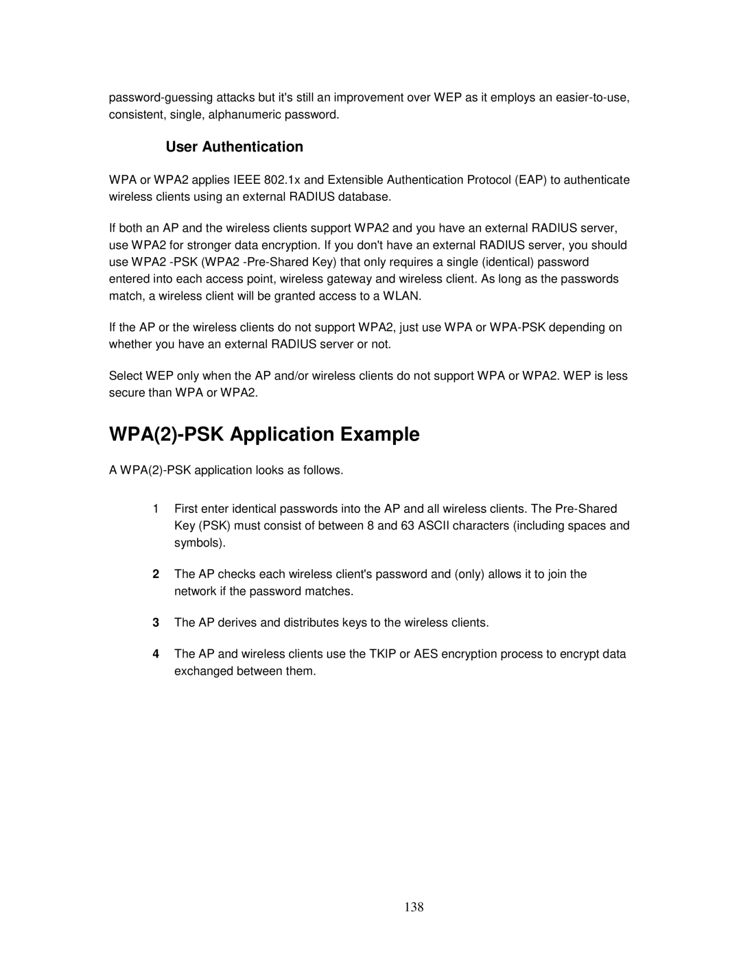 ZyXEL Communications MWR102 manual WPA2-PSK Application Example, User Authentication, 138 