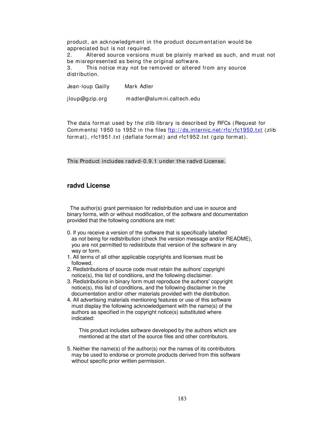 ZyXEL Communications MWR102 manual Radvd License, 183 