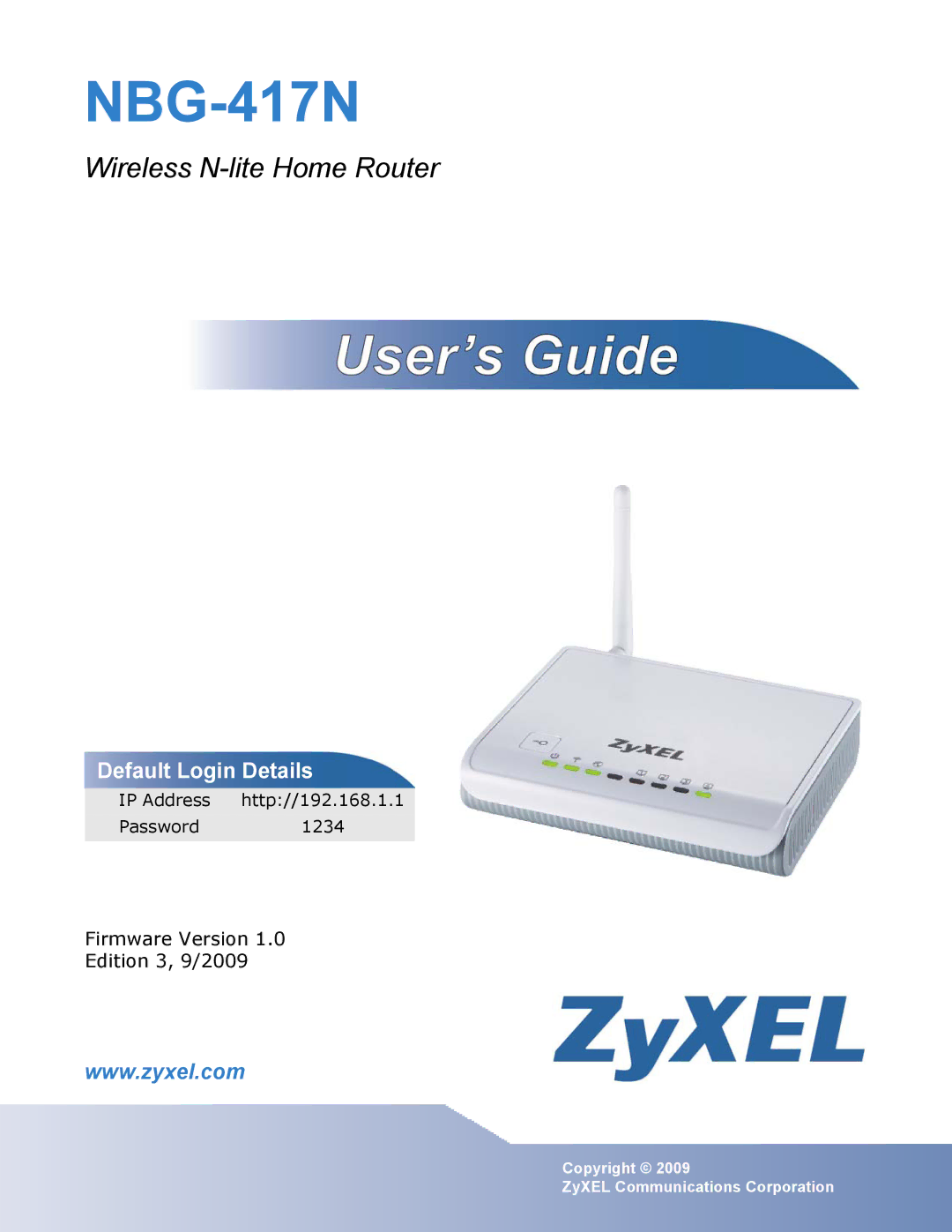 ZyXEL Communications NBG-417N manual 