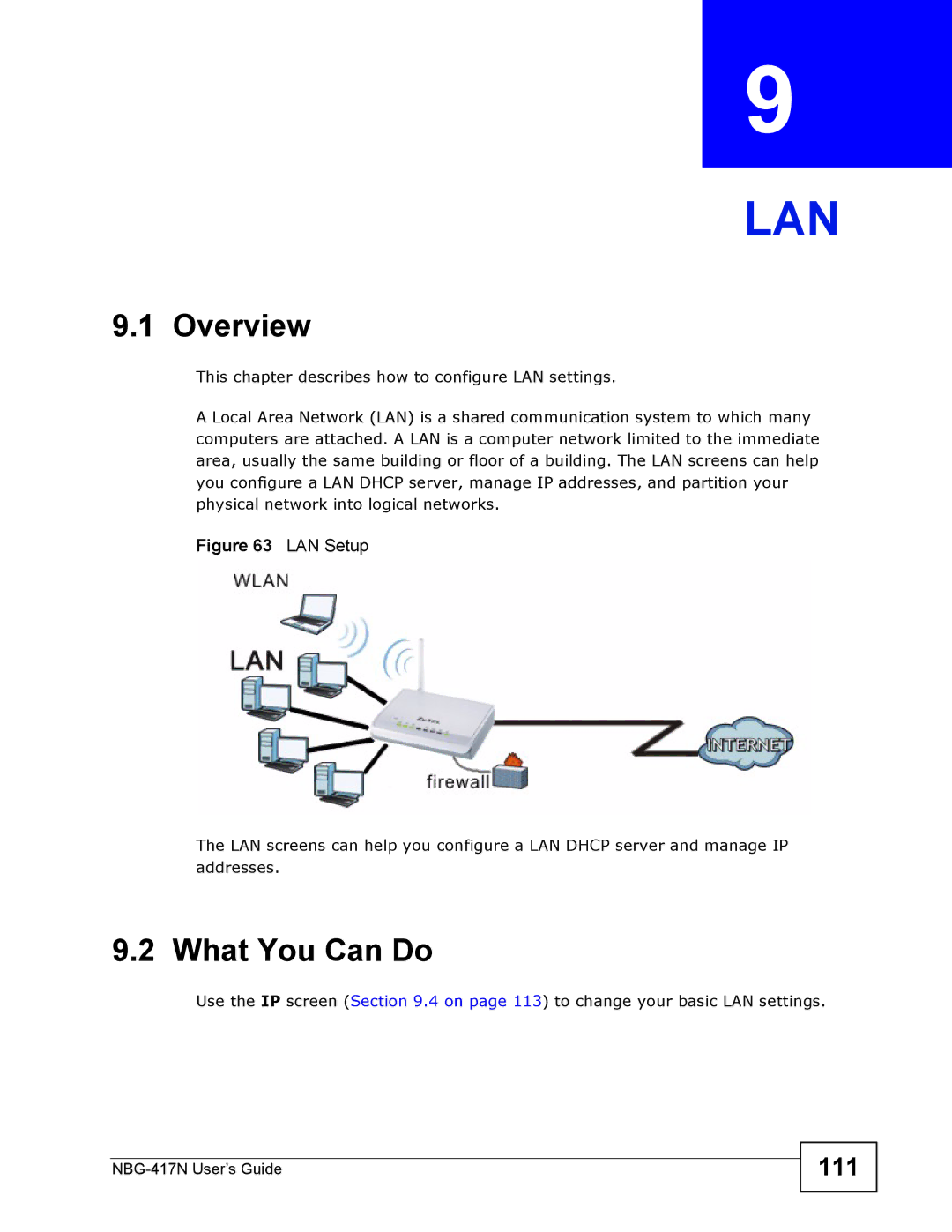 ZyXEL Communications NBG-417N manual Lan, 111 