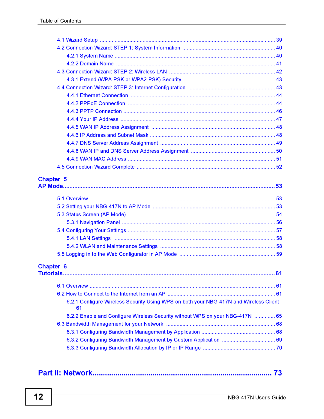 ZyXEL Communications NBG-417N manual Part II Network 