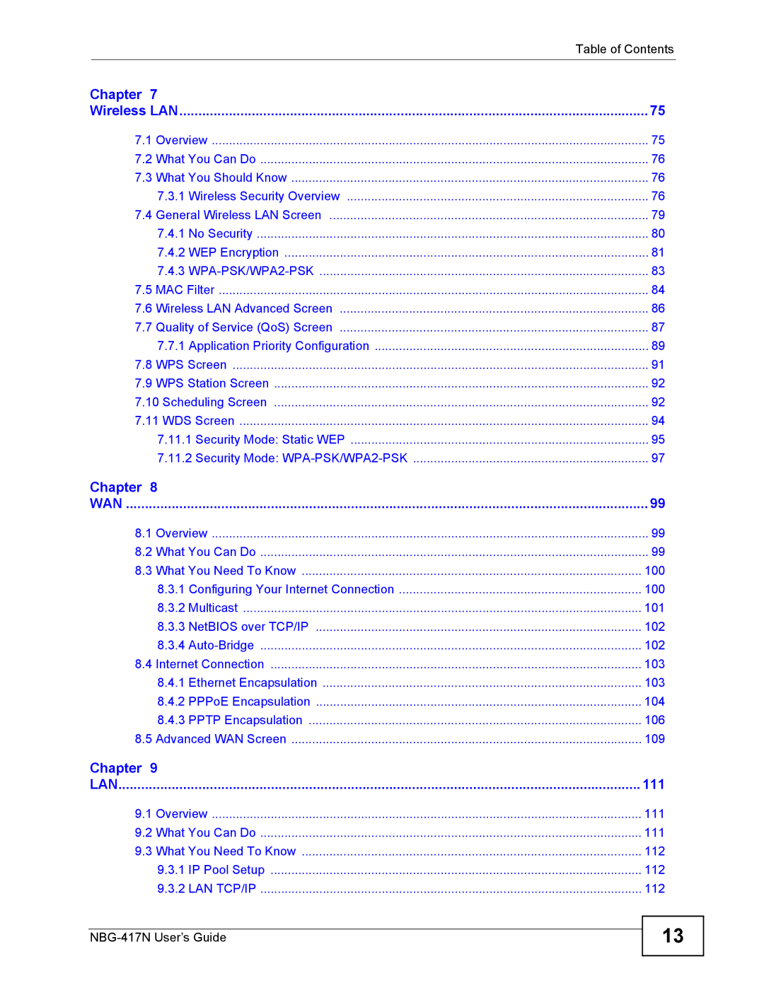 ZyXEL Communications NBG-417N manual 111 