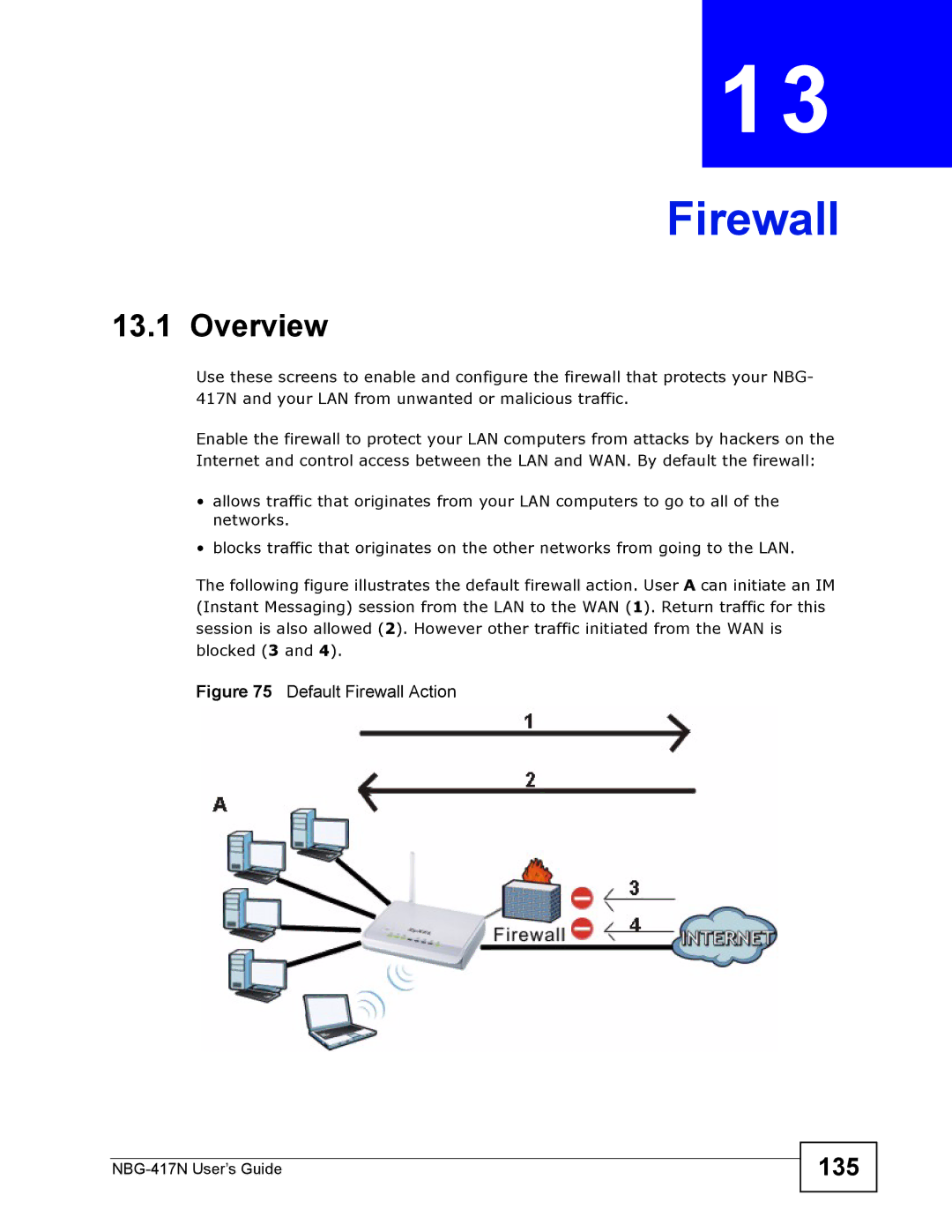 ZyXEL Communications NBG-417N manual Firewall, 135 