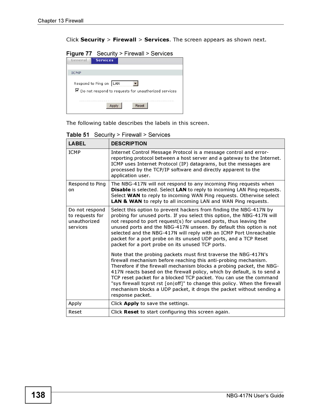 ZyXEL Communications NBG-417N manual 138, Icmp 