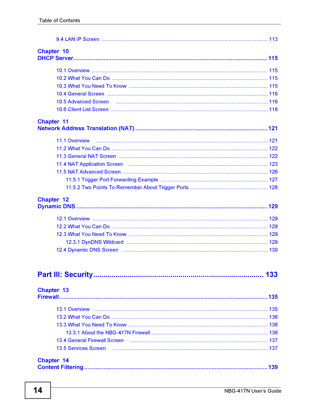 ZyXEL Communications NBG-417N manual Part III Security 