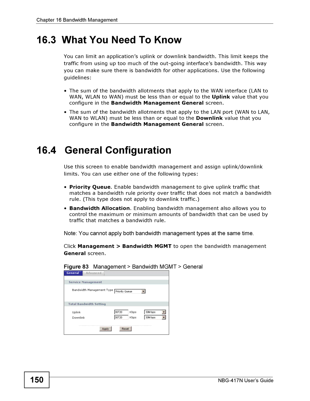 ZyXEL Communications NBG-417N manual General Configuration, 150 