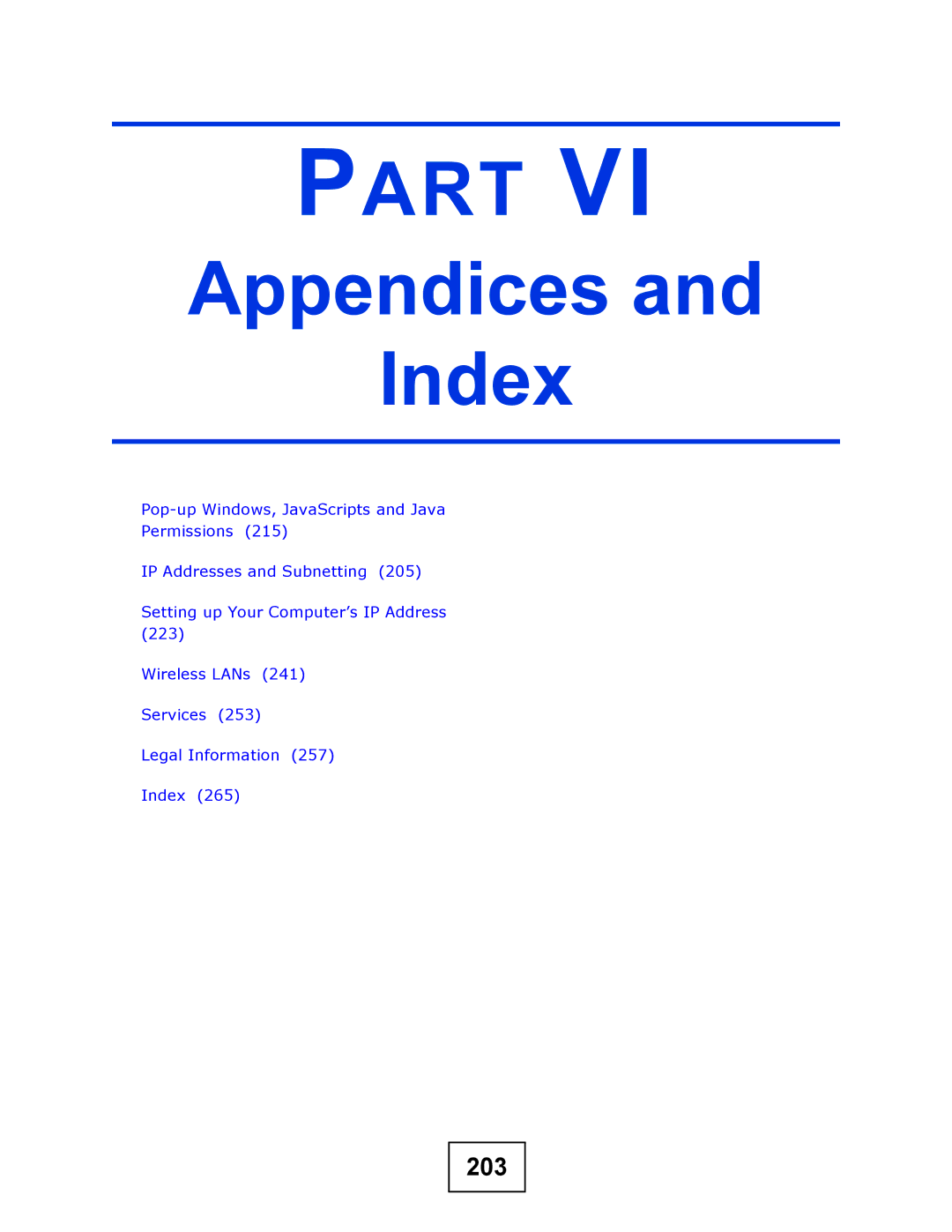 ZyXEL Communications NBG-417N manual Appendices Index, 203 