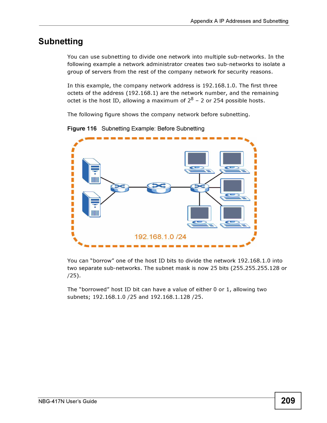 ZyXEL Communications NBG-417N manual Subnetting, 209 