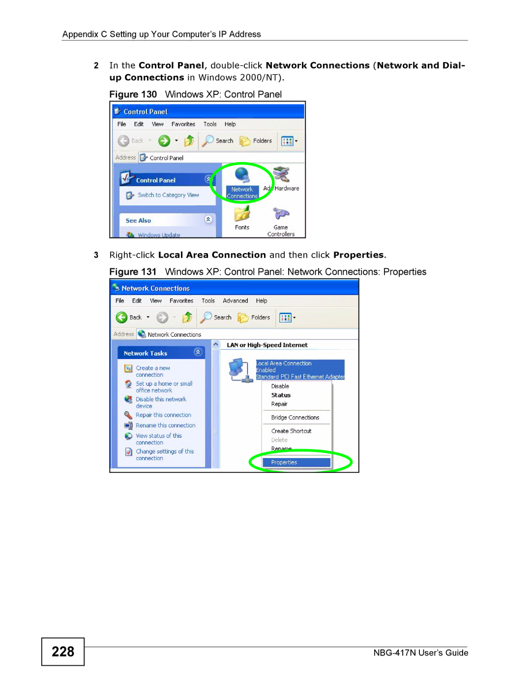 ZyXEL Communications NBG-417N manual 228, Windows XP Control Panel 