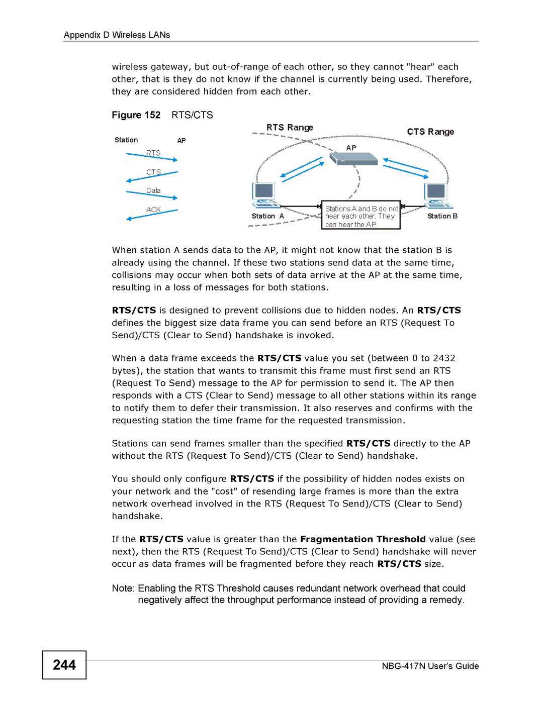 ZyXEL Communications NBG-417N manual 244, Rts/Cts 