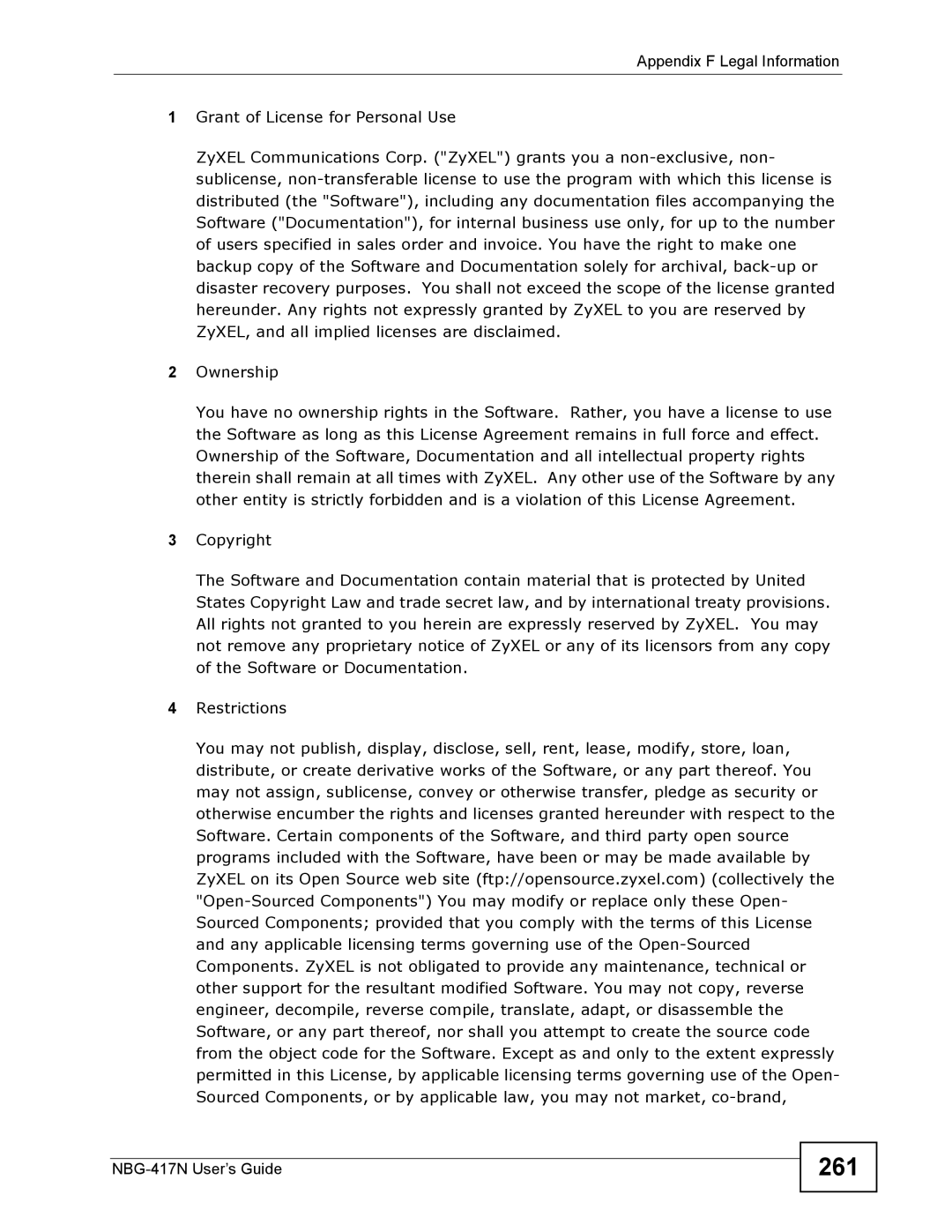 ZyXEL Communications NBG-417N manual 261 