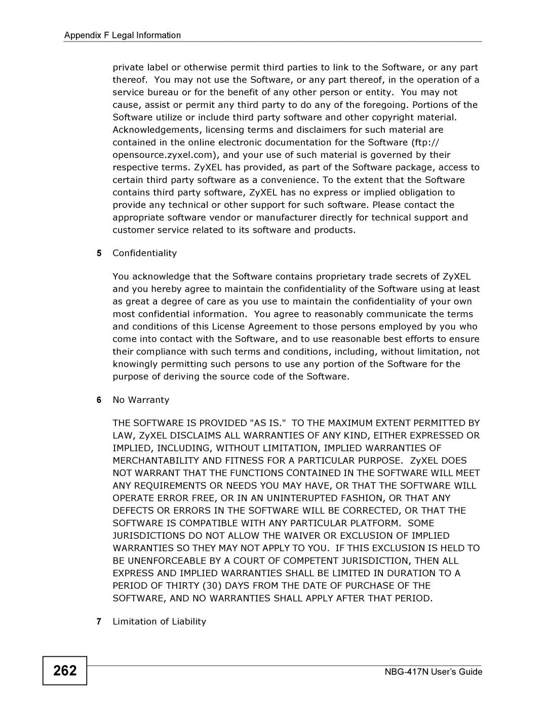 ZyXEL Communications NBG-417N manual 262 