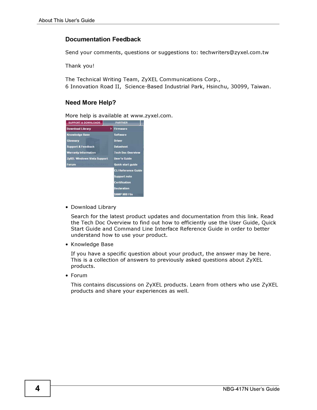 ZyXEL Communications NBG-417N manual Documentation Feedback, Need More Help? 