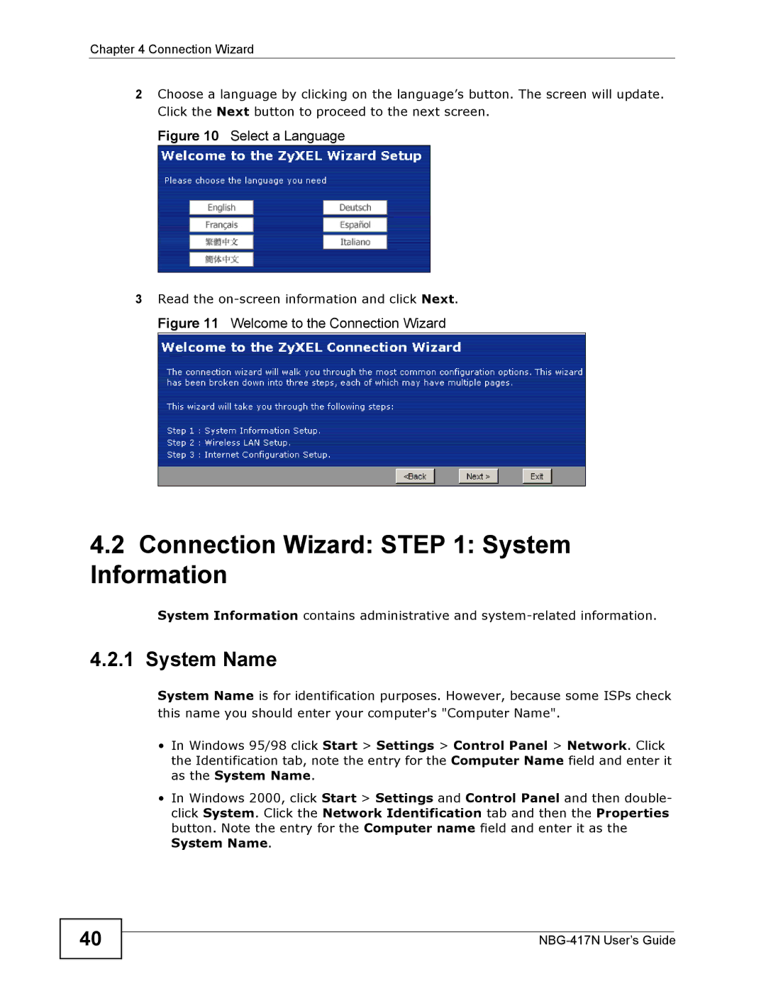 ZyXEL Communications NBG-417N manual Connection Wizard System Information, System Name 