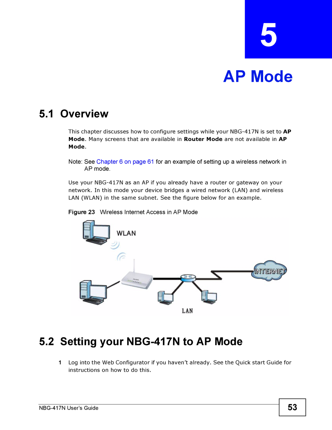 ZyXEL Communications manual Setting your NBG-417N to AP Mode 