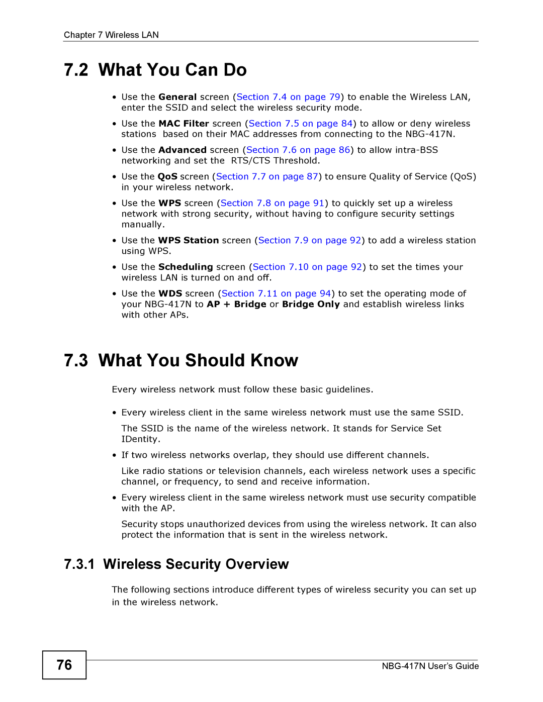 ZyXEL Communications NBG-417N manual What You Can Do, What You Should Know, Wireless Security Overview 