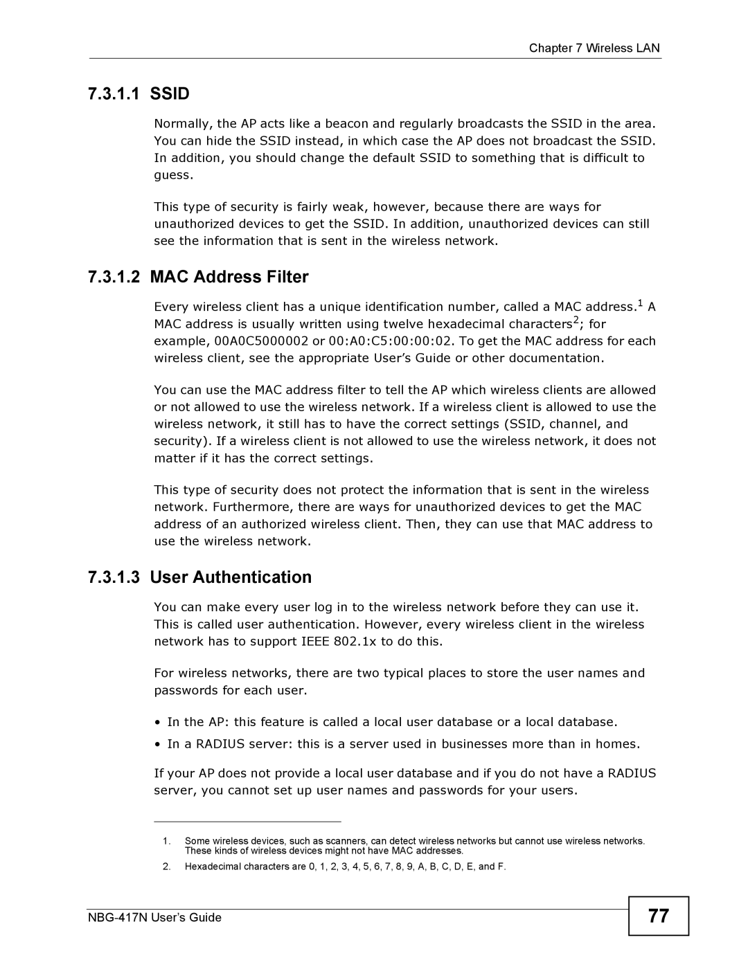 ZyXEL Communications NBG-417N manual Ssid 