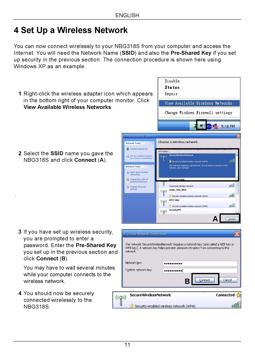 ZyXEL Communications NBG318S Series quick start Set Up a Wireless Network 